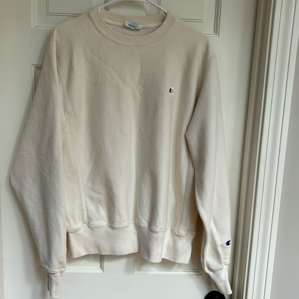 Cream Champion Reverse Weave Crewneck